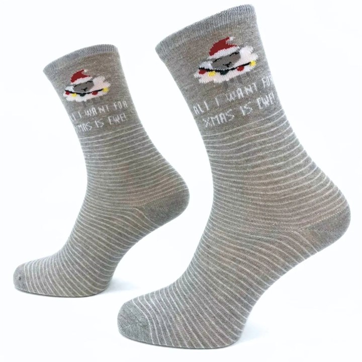 All I Want For Xmas Is Ewe! Socks - Size 4 - 8