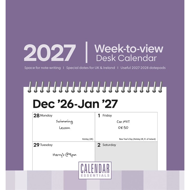 Essential Week to View Easel Desk Calendar 2027