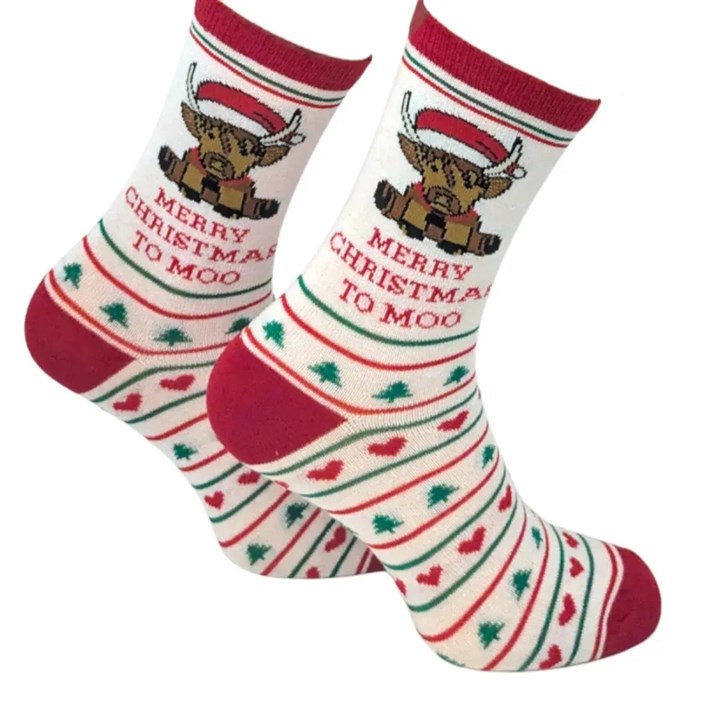 Merry Christmas to Moo Socks - Size 4 - 8