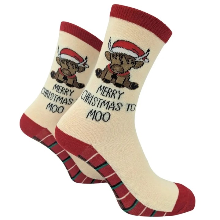 Merry Christmas to Moo Socks - Size 4 - 8