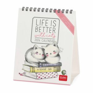 Life Is Better With Cats Easel Desk Calendar 2024