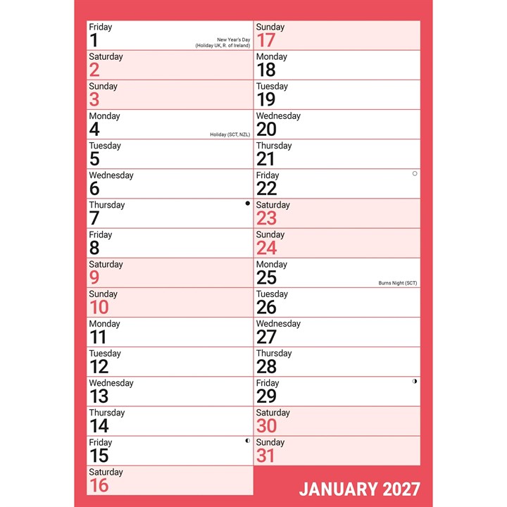 Red & Black Basics A4 Calendar 2027