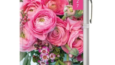Pink Floral Photograph Slim Diary with Pen 2027