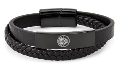Manchester City FC Engraved Leather Bracelet with Gift Box