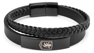 Aston Villa FC Leather Steel Bracelet with Gift Box