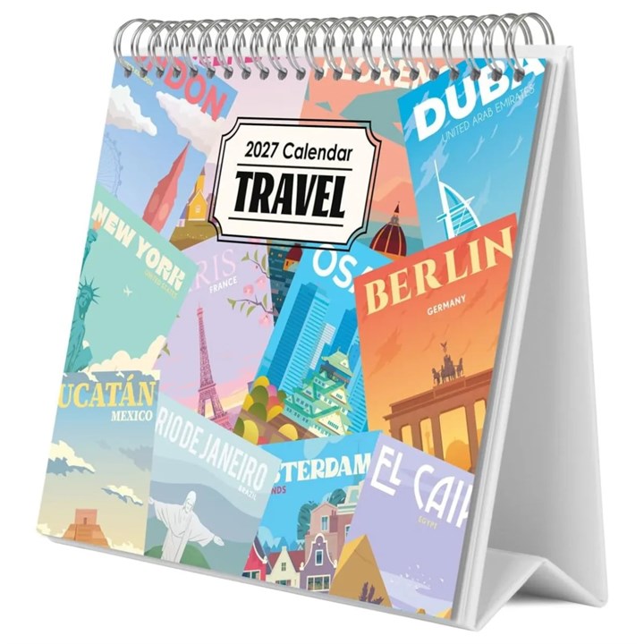 Travel Posters Easel Desk Calendar 2027